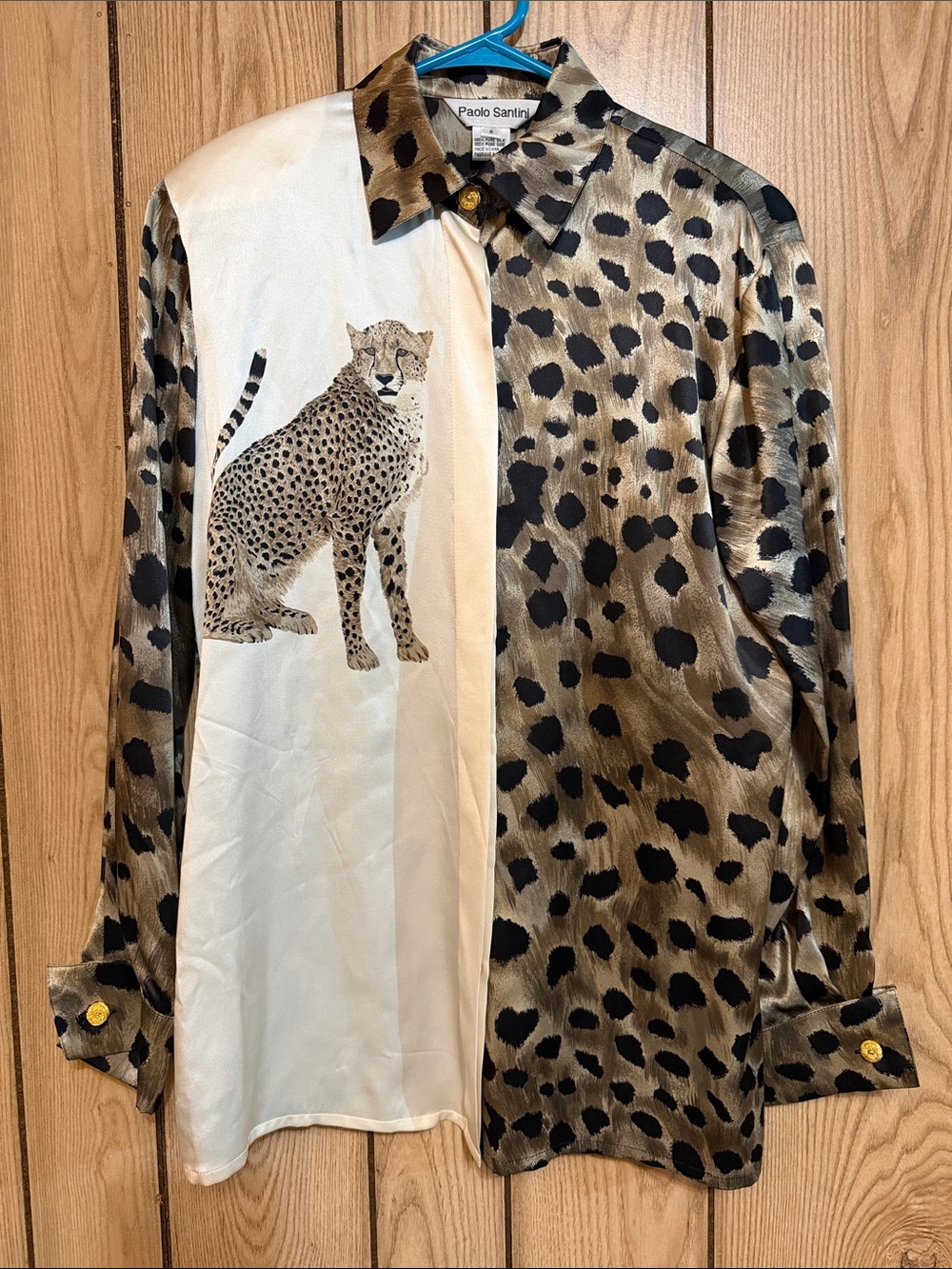 Vintage Paolo Santini Two-Tone Cheetah Print 100% Silk Shirt